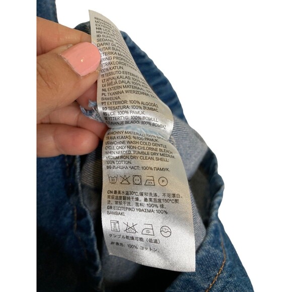 Divided H&M Denim Overall Dress Womens 2 Blue Jean Mini Button Front Sleeveless - Picture 8 of 12